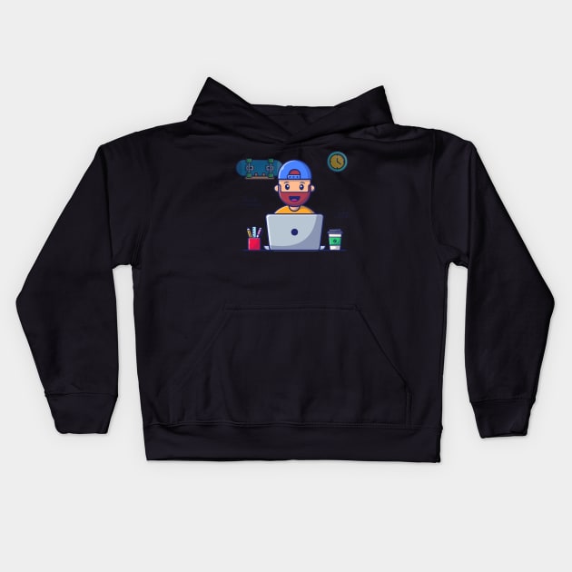 Male working on laptop cartoon Kids Hoodie by Catalyst Labs